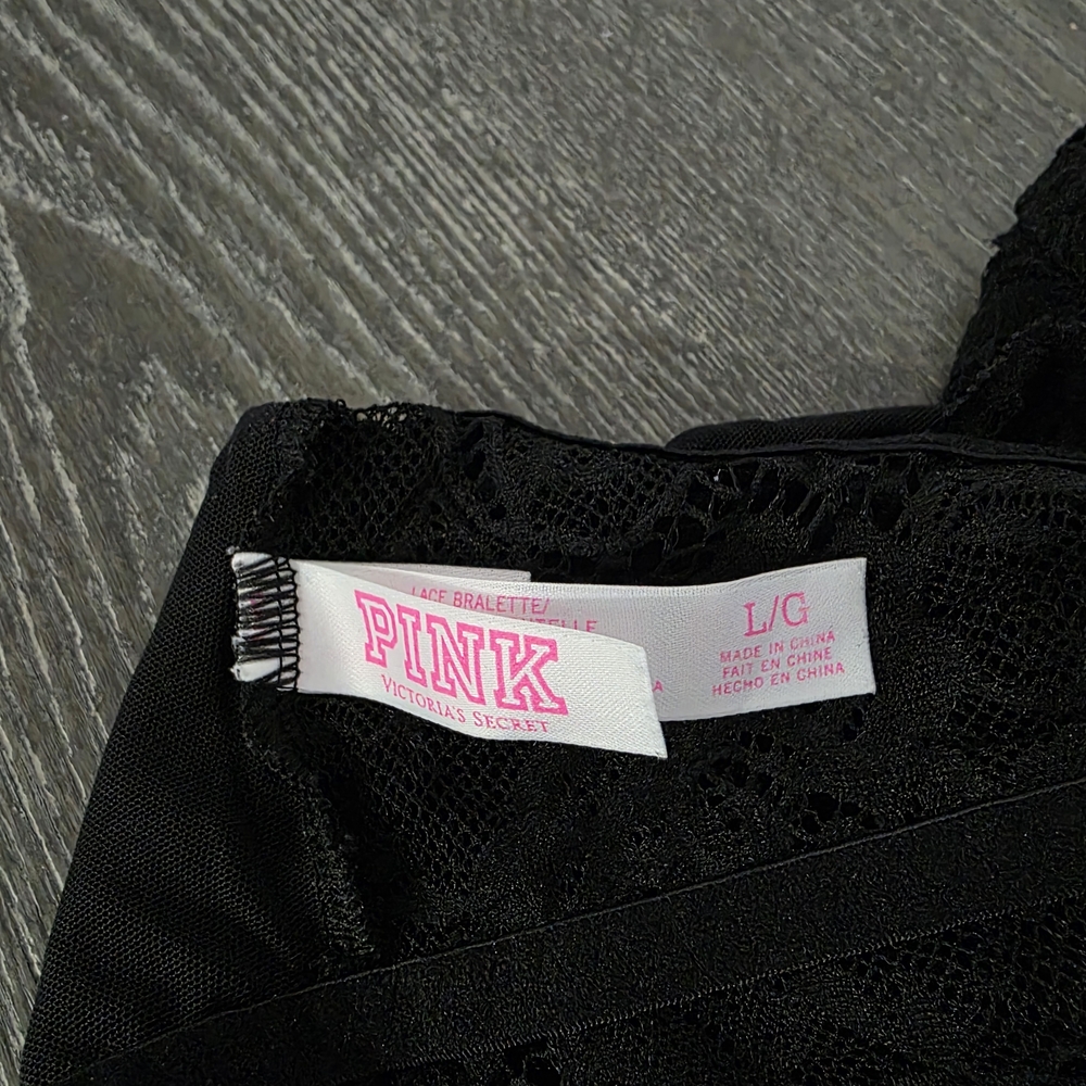 EUC PINK Victoria's Secret Black Lace Bralette - L - Picture 6 of 6